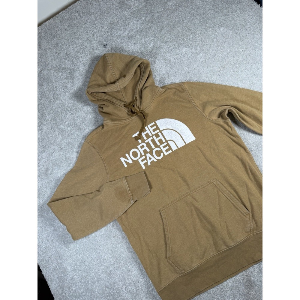 The North Face Men's Tan Beige Pullover Hoodie Fleece Cotton Blend Size M *logo
